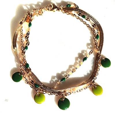 Bracelet "vertige" 3 Rangs Émail Vertes et Turquoises