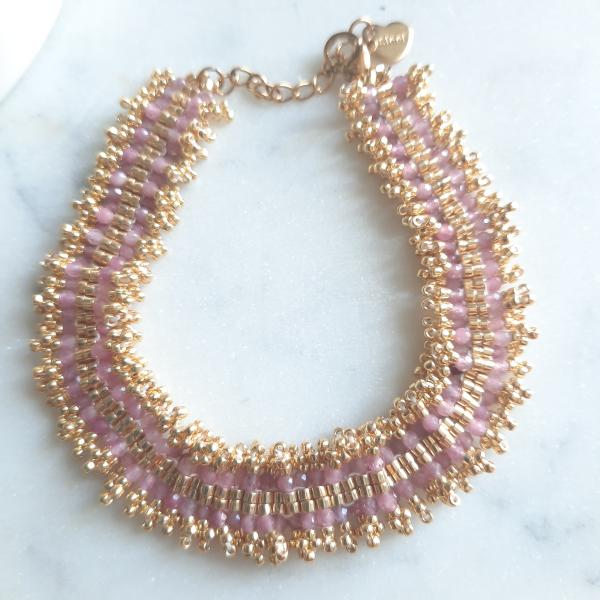 Bracelet perles multi-rangs rose