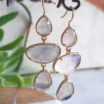 Boucles d'oreilles crochet 3 pierres Fluorine