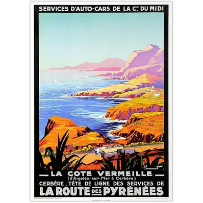 Affiche Pyrénées la côte Vermeille autocars 50x70cm Fricker