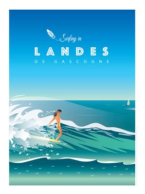 Affiche Surf Landes vagues 30x40cm Plume16