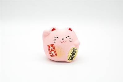 Chat japonais rose petit Porte-bonheur déco 6cm