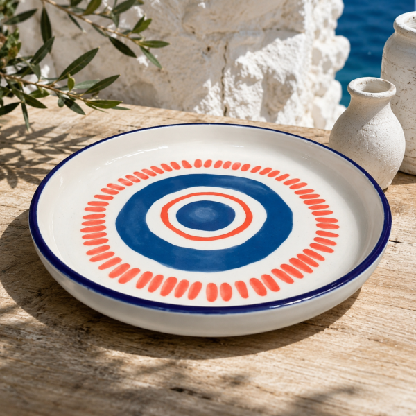 Lot de 2 assiettes grecques artisanales en céramique 17,5 c