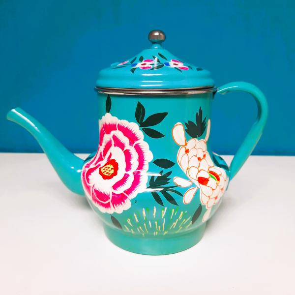Théière bleue artisanale du Cachemire, peinte à la main