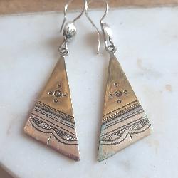 Boucles d�Oreilles Touareg conique Argent et Laiton � Bijoux Ethniques Artisanaux 9017