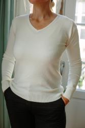 Pull col V Blanc en laine, soie et cachemire