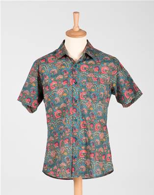 Chemise homme manche courte Tige de fleurs en coton