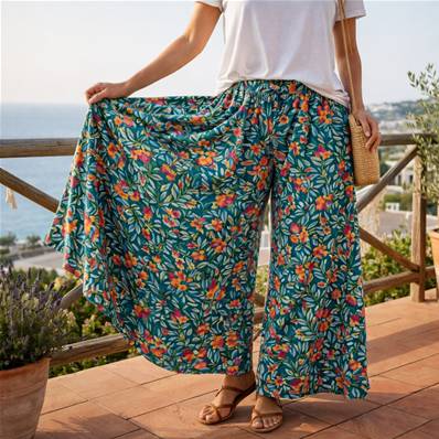 Pantalon large taille unique multicolore tropical