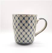Tasse à thé japonaise motif point de croix bleu 9cm
