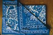 Tenture indienne coton blockprint 225x270cm bleu et blanc