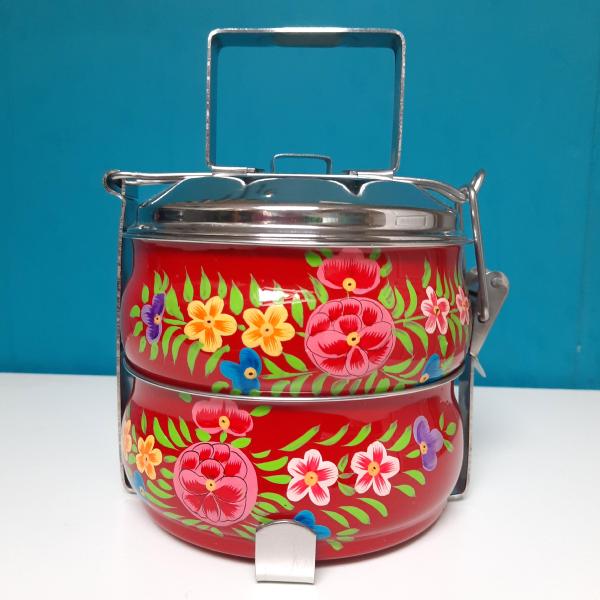 Lunch box rouge Peinte à la Main - Un voyage culinaire en Inde