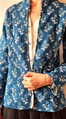 Veste indienne matelassée réversible bleue