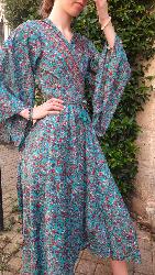 Robe cache cœur longue Turquoise motifs fleuris