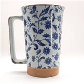 Grand mug japonais bleu et blanc motif floral 40cl 13cm
