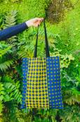 Sac Tote BAG en tissus africain WAX, bleu quadrillage jaune