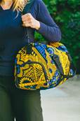 Sac de voyage en tissus wax africain jaune motifs bleus