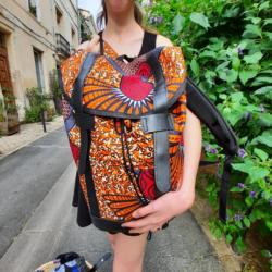 Sac à dos en wax motif orange et rouge
