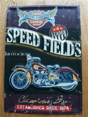 Plaque métal 28x40 vintage SPEED FIELDS MOTO.