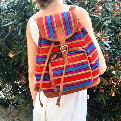Sac à dos rayé rouge Artisanat du Guatemala