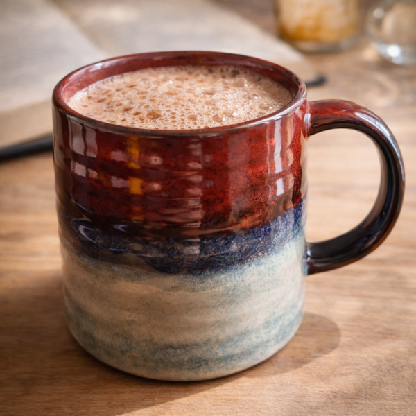 Tasse évasée bicolore rouge en émail réactif 40 cl