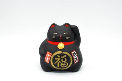 Tirelire chat japonais noir Porte-bonheur blanc