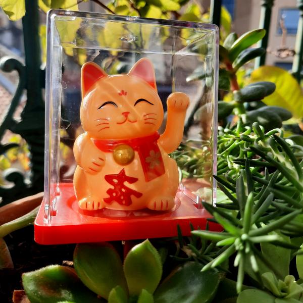 Chat Japonais Maneki Neko blanc solaire