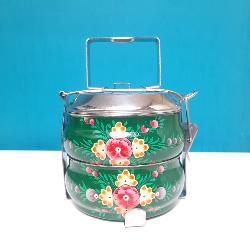 Lunch box verte Peinte à la Main - Un voyage culinaire en Inde