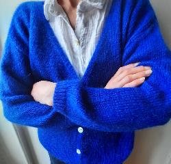 Gilet col V boutonn� bleu roi - taille unique
