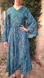 Robe cache cœur longue bleu motifs cachemire