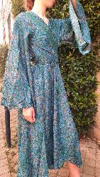Robe cache cœur longue bleu motifs cachemire