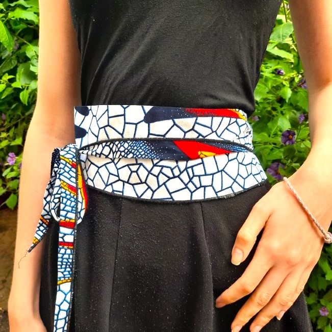 Ceinture femme, tissus africain WAX, blanche100% coton, 