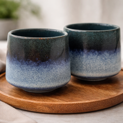 Tasse grès bleu à émail réactif 