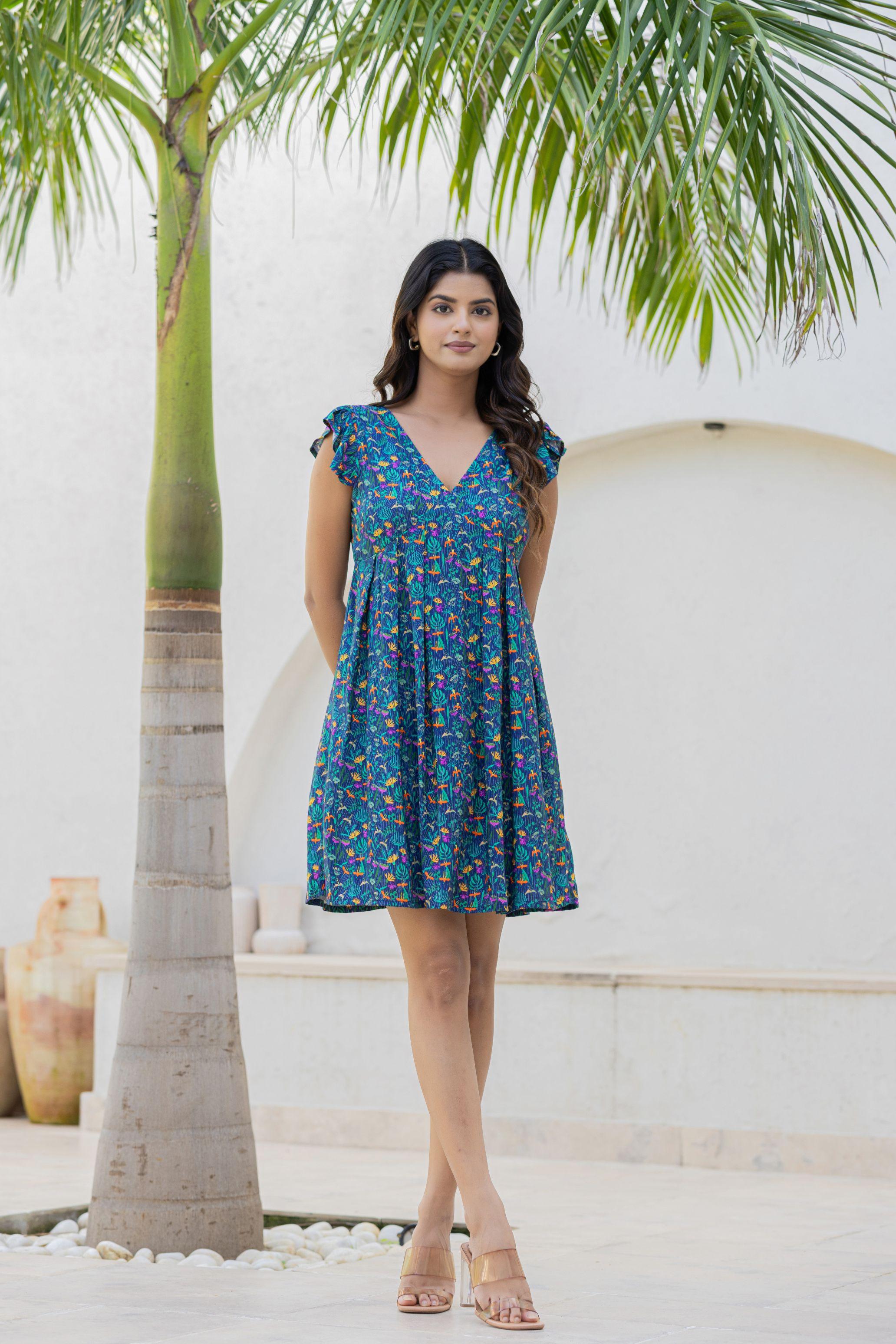 Robe courte ANKA motifs oiseaux paradis